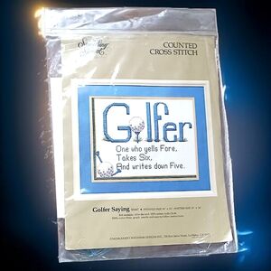 Candamar Golfer Cross Stitch Kit NEW Golf Tee Ball Fairway USA Made Needle Floss